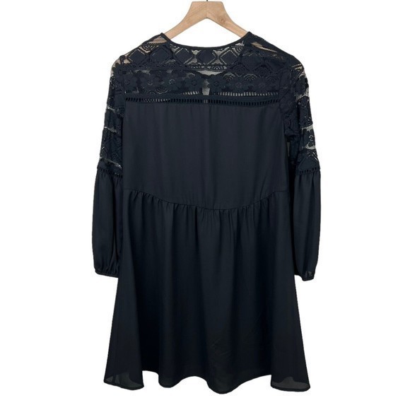 Jodi Kristopher Womens Black Chiffon Balloon Sleeve Lace Upper Mini Dress‎ Small - Picture 2 of 5